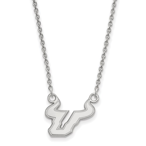 Sterling Silver Rhodium-plated LogoArt University of South Florida Bull Small Pendant Necklace, 18"