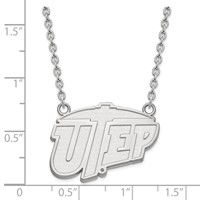 Sterling Silver Rhodium-plated LogoArt University of Texas At El Paso Large Pendant Necklace, 18" view 3