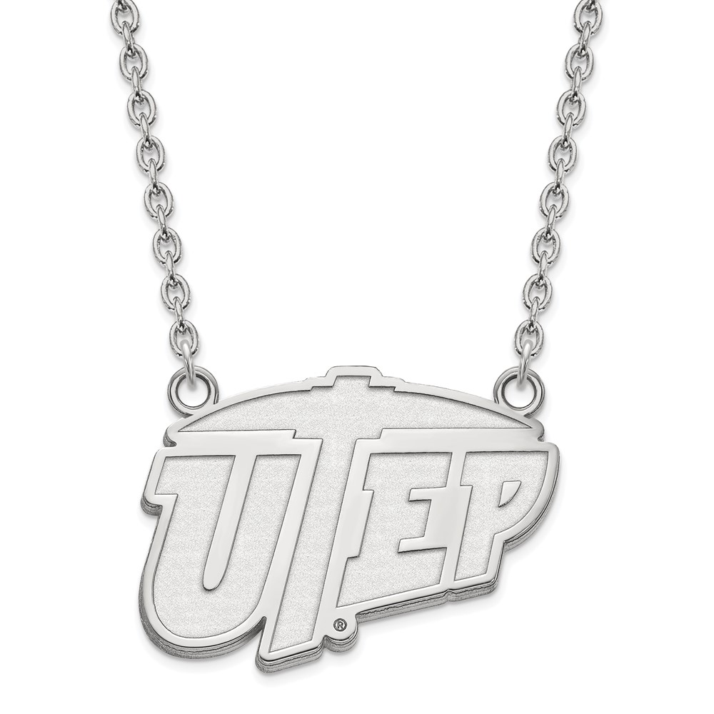 Sterling Silver Rhodium-plated LogoArt University of Texas At El Paso Large Pendant Necklace, 18"