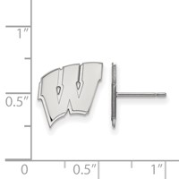 Sterling Silver Rhodium-plated LogoArt University of Wisconsin Letter W Small Post Earrings view 2