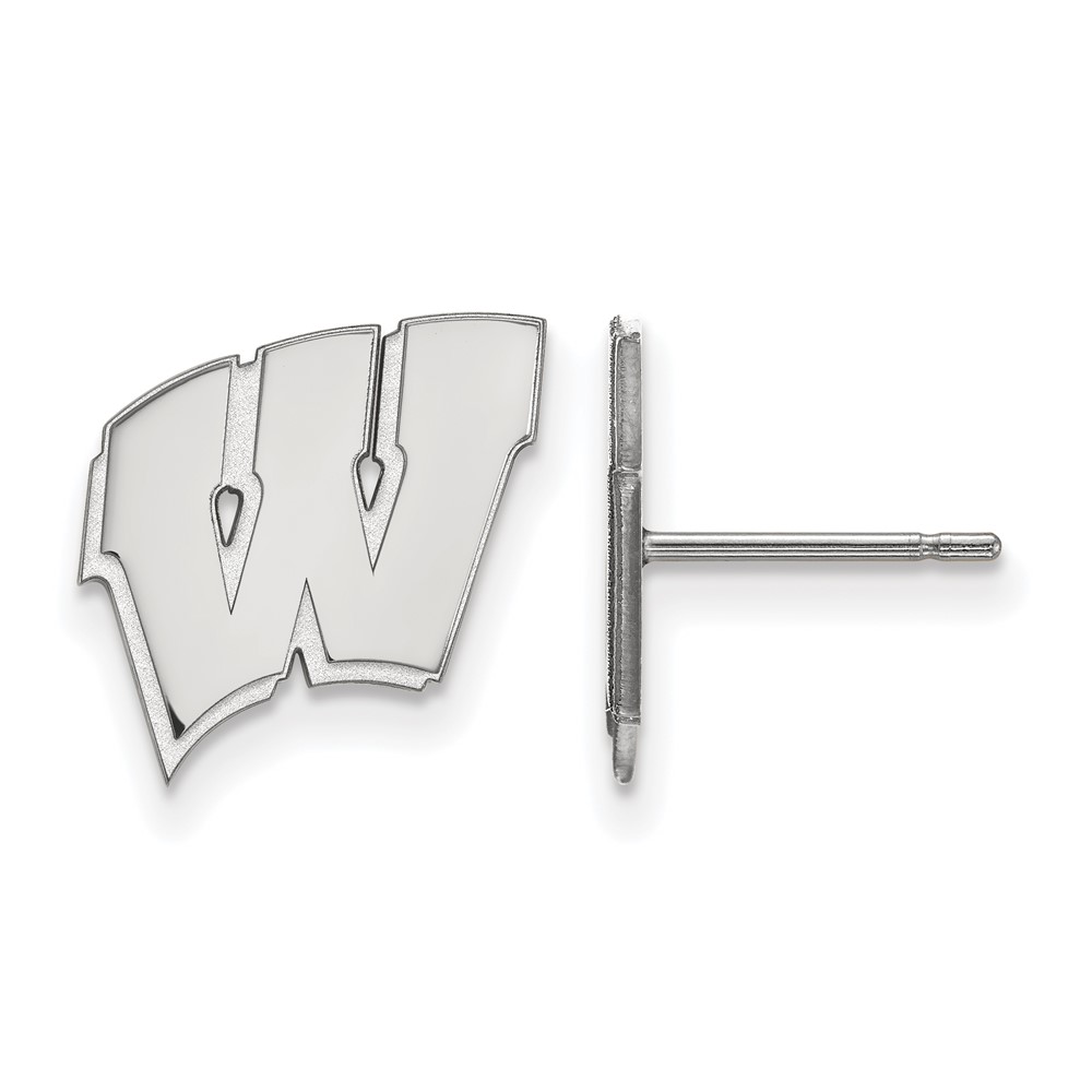 Sterling Silver Rhodium-plated LogoArt University of Wisconsin Letter W Small Post Earrings
