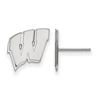 Sterling Silver Rhodium-plated LogoArt University of Wisconsin Letter W Small Post Earrings view 1