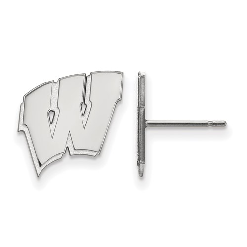 Sterling Silver Rhodium-plated LogoArt University of Wisconsin Letter W Small Post Earrings