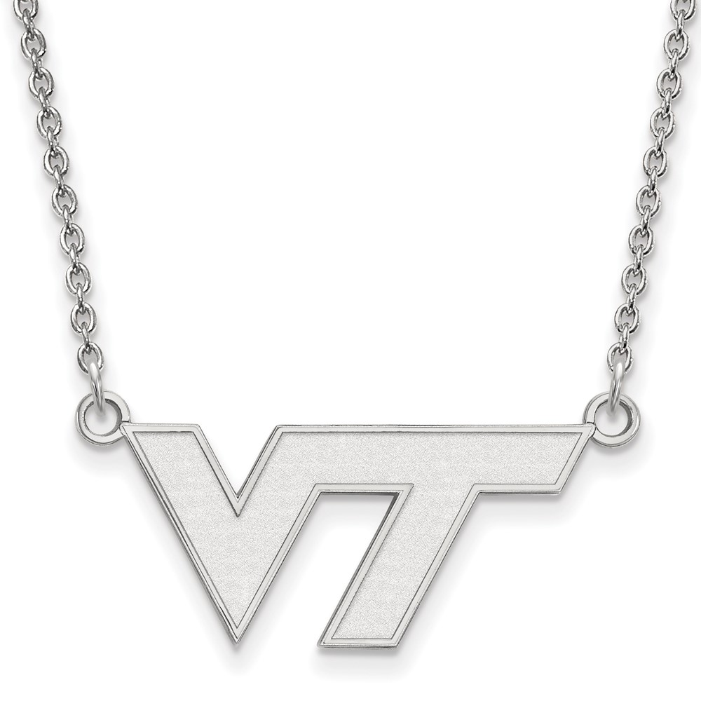 Sterling Silver Rhodium-plated LogoArt Virginia Tech V-t Small Pendant Necklace, 18"
