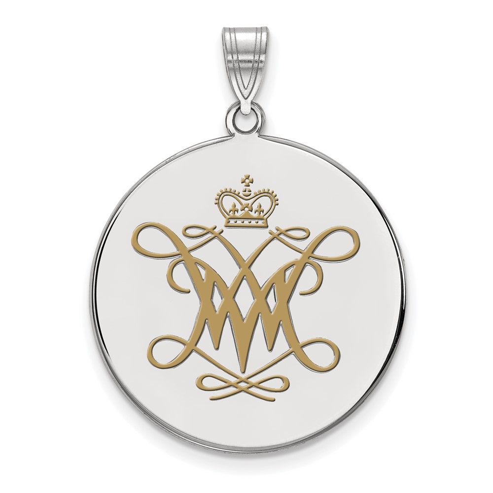 Sterling Silver Rhodium-plated LogoArt College of William and Mary Extra Large Enameled Disc Pendant