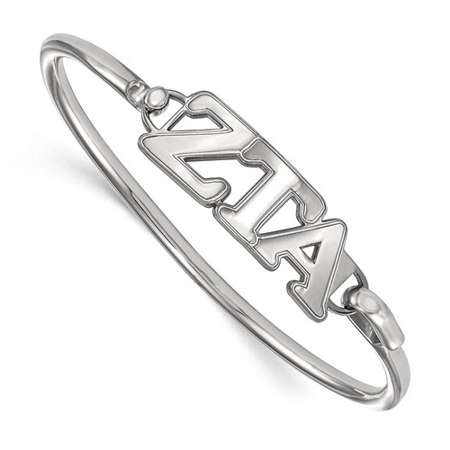 Sterling S. Rh-plated LogoArt Zeta Tau Alpha Small Hook and Clasp Bangle
