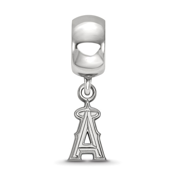 Sterling Silver Rhodium Plated Major League Baseball LogoArt Los Angeles Angels Dangle Bead