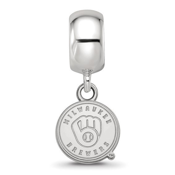 Sterling Silver Rhodium Plated Major League Baseball LogoArt Milwaukee Brewers Dangle Bead