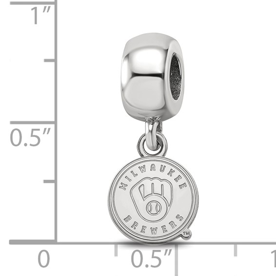 Sterling Silver Rhodium Plated Major League Baseball LogoArt Milwaukee Brewers Dangle Bead