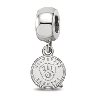 Sterling Silver Rhodium Plated Major League Baseball LogoArt Milwaukee Brewers Dangle Bead