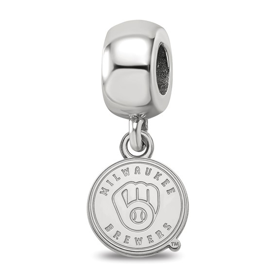 Sterling Silver Rhodium Plated Major League Baseball LogoArt Milwaukee Brewers Dangle Bead