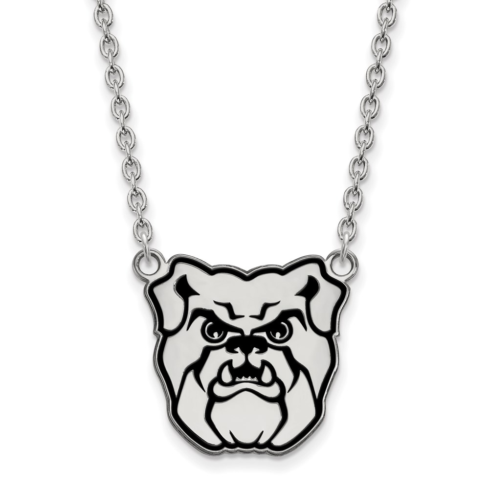 Sterling Silver Rhodium-plated LogoArt Butler University Bulldog Enameled Large Pendant Necklace, 18"