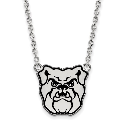 Sterling Silver Rhodium-plated LogoArt Butler University Bulldog Enameled Large Pendant Necklace, 18"