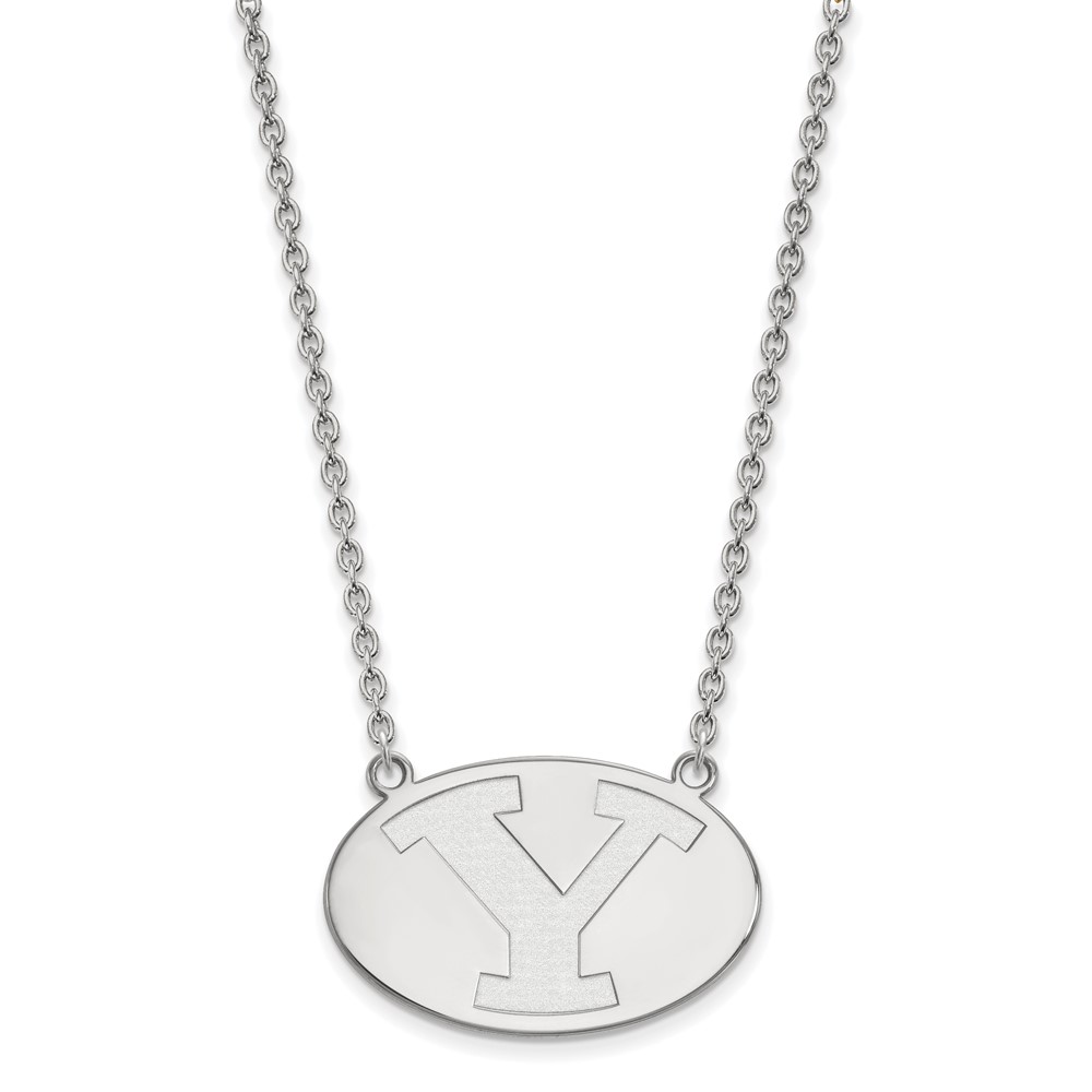 Sterling Silver Rhodium-plated LogoArt Brigham Young University Letter Y Large Pendant Necklace, 18"