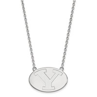 Sterling Silver Rhodium-plated LogoArt Brigham Young University Letter Y Large Pendant Necklace, 18" view 1