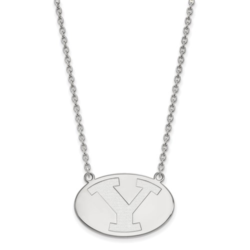 Sterling Silver Rhodium-plated LogoArt Brigham Young University Letter Y Large Pendant Necklace, 18"