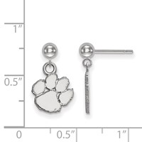 Sterling Silver Rhodium-plated LogoArt Clemson University Tiger Paw Dangle Ball Post Earrings view 2