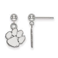 Sterling Silver Rhodium-plated LogoArt Clemson University Tiger Paw Dangle Ball Post Earrings view 1