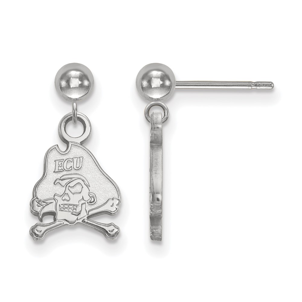 Sterling Silver Rhodium-plated LogoArt East Carolina University Pirate Dangle Ball Post Earrings