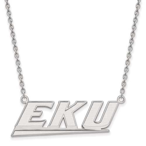 Sterling Silver Rhodium-plated LogoArt Eastern Kentucky University E-k-u Large Pendant Necklace, 18"