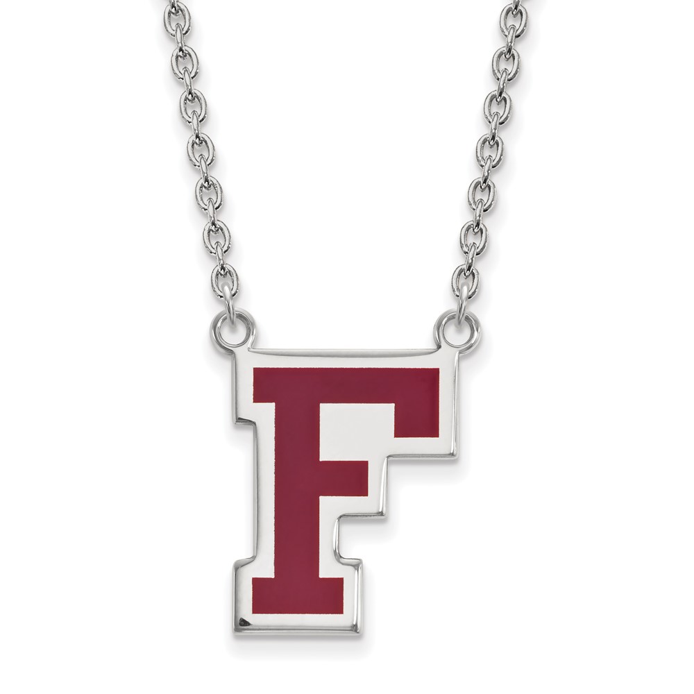 Sterling Silver Rhodium-plated LogoArt Fordham University Letter F Large Enameled Pendant Necklace, 18"
