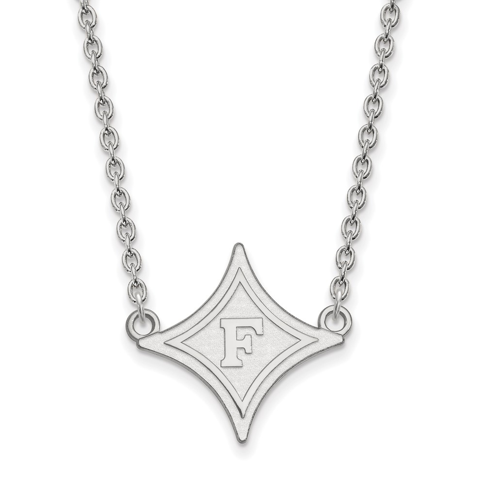 Sterling Silver Rhodium-plated LogoArt Furman University Large Pendant Necklace, 18"