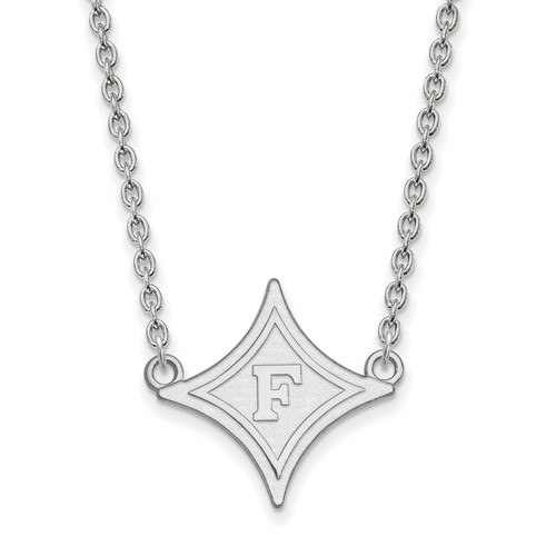 Sterling Silver Rhodium-plated LogoArt Furman University Large Pendant Necklace, 18"