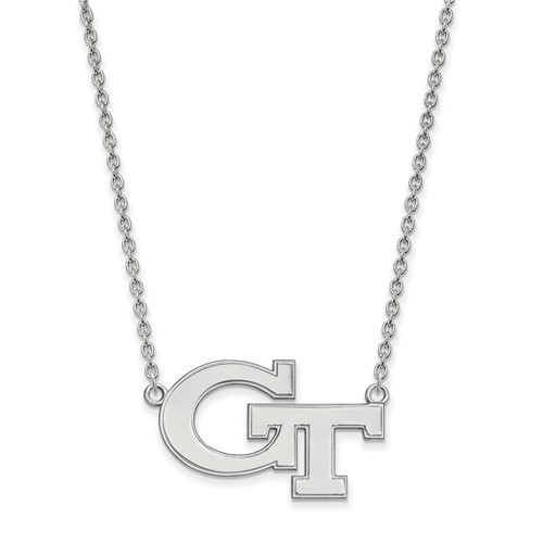 Sterling Silver Rhodium-plated LogoArt Georgia Institute of Technology G-t Large Pendant Necklace, 18"
