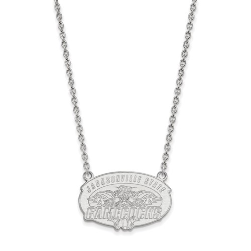 Sterling Silver Rhodium-plated LogoArt Jacksonville State U. Large Pendant Necklace, 18"