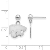 Sterling Silver Rhodium-plated LogoArt Kansas State University Wildcat Dangle Ball Post Earrings view 2