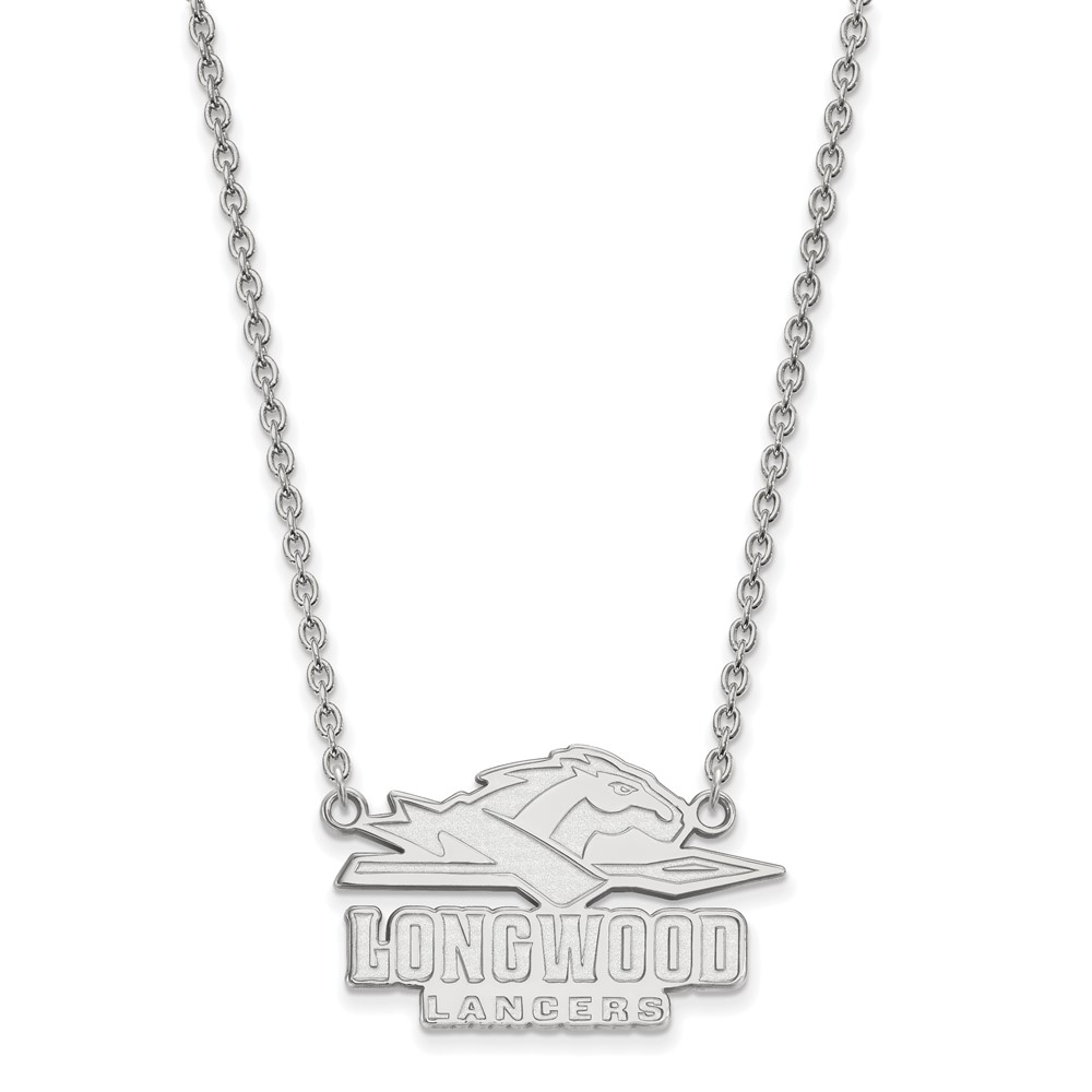Sterling Silver Rhodium-plated LogoArt Longwood University Lancers Large Pendant Necklace, 18"