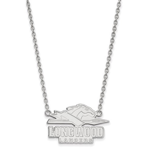 Sterling Silver Rhodium-plated LogoArt Longwood University Lancers Large Pendant Necklace, 18"