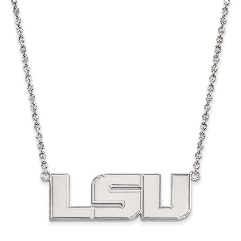 Sterling Silver Rhodium-plated LogoArt Louisiana State University L-s-u Large Pendant 18 Inch Necklace