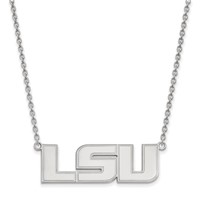 Sterling Silver Rhodium-plated LogoArt Louisiana State University L-s-u Large Pendant 18 Inch Necklace view 1