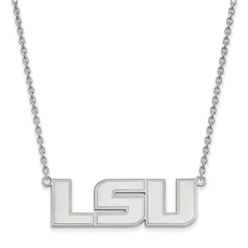 Sterling Silver Rhodium-plated LogoArt Louisiana State University L-s-u Large Pendant Necklace, 18"
