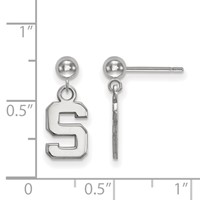 Sterling Silver Rhodium-plated LogoArt Michigan State University Letter S Dangle Ball Post Earrings view 2