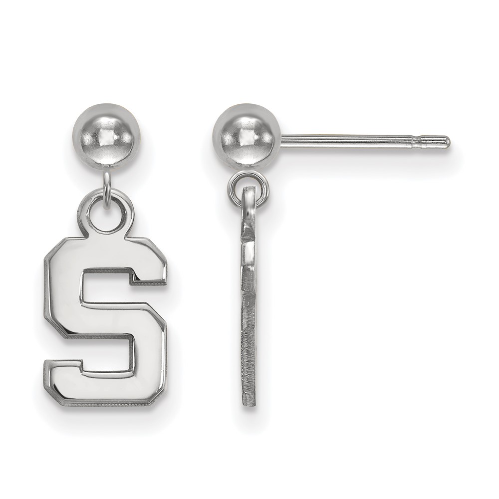 Sterling Silver Rhodium-plated LogoArt Michigan State University Letter S Dangle Ball Post Earrings