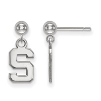 Sterling Silver Rhodium-plated LogoArt Michigan State University Letter S Dangle Ball Post Earrings view 1