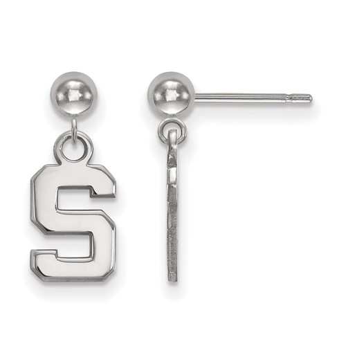 Sterling Silver Rhodium-plated LogoArt Michigan State University Letter S Dangle Ball Post Earrings