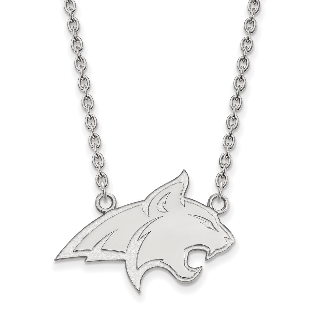 Sterling Silver Rhodium-plated LogoArt Montana State University Bobcat Large Pendant Necklace, 18"