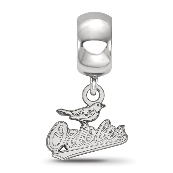 Sterling Silver Rhodium Plated Major League Baseball LogoArt Baltimore Orioles Extra Small Dangle Bead
