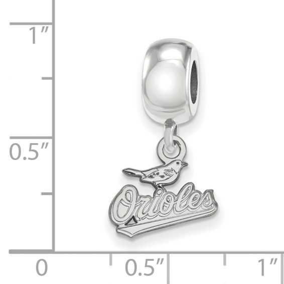 Sterling Silver Rhodium Plated Major League Baseball LogoArt Baltimore Orioles Extra Small Dangle Bead