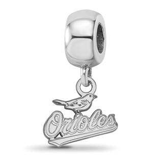 Sterling Silver Rhodium Plated Major League Baseball LogoArt Baltimore Orioles Extra Small Dangle Bead