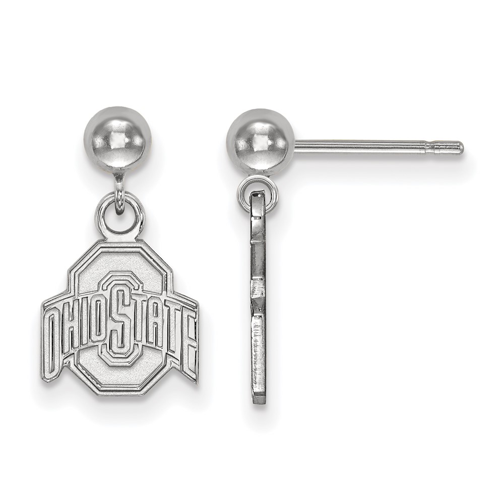 Sterling Silver Rhodium-plated LogoArt the Ohio State University Dangle Ball Post Earrings
