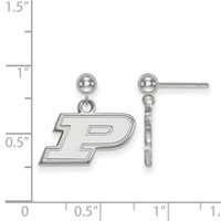 Sterling Silver Rhodium-plated LogoArt Purdue University Letter P Dangle Ball Post Earrings view 2