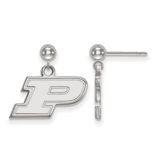 Sterling Silver Rhodium-plated LogoArt Purdue University Letter P Dangle Ball Post Earrings
