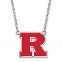 Sterling Silver Rhodium-plated LogoArt Rutgers University Letter R Large Enameled Pendant Necklace, 18" view 1