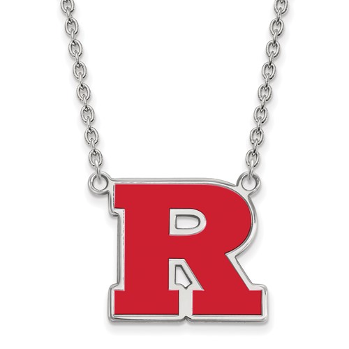 Sterling Silver Rhodium-plated LogoArt Rutgers University Letter R Large Enameled Pendant Necklace, 18"