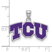 Sterling Silver Rhodium-plated LogoArt Texas Christian University T-c-u Small Enameled Pendant view 2