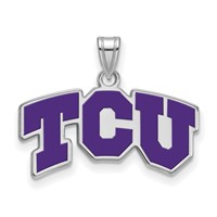 Sterling Silver Rhodium-plated LogoArt Texas Christian University T-c-u Small Enameled Pendant view 1